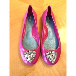 Oka B Bella Sz 10 Hot Pink Women's Jeweled Shoes Shiny Rubber Ballet Flats